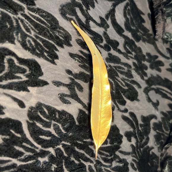 GOLD PLATED Brooch Pin Willow Leaf Australian *Some marks 4 1/4" 90's - Picture 5 of 9